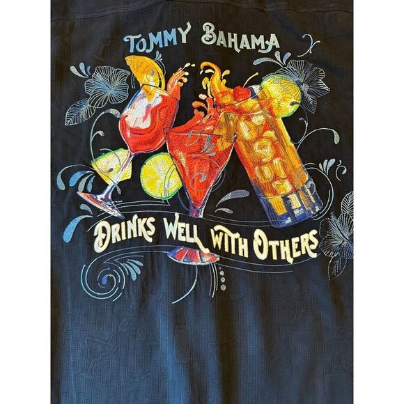 Tommy Bahama Silk Camp Shirt Drinks Well with Others Embroidered Graphic 1XLB - Picture 7 of 7